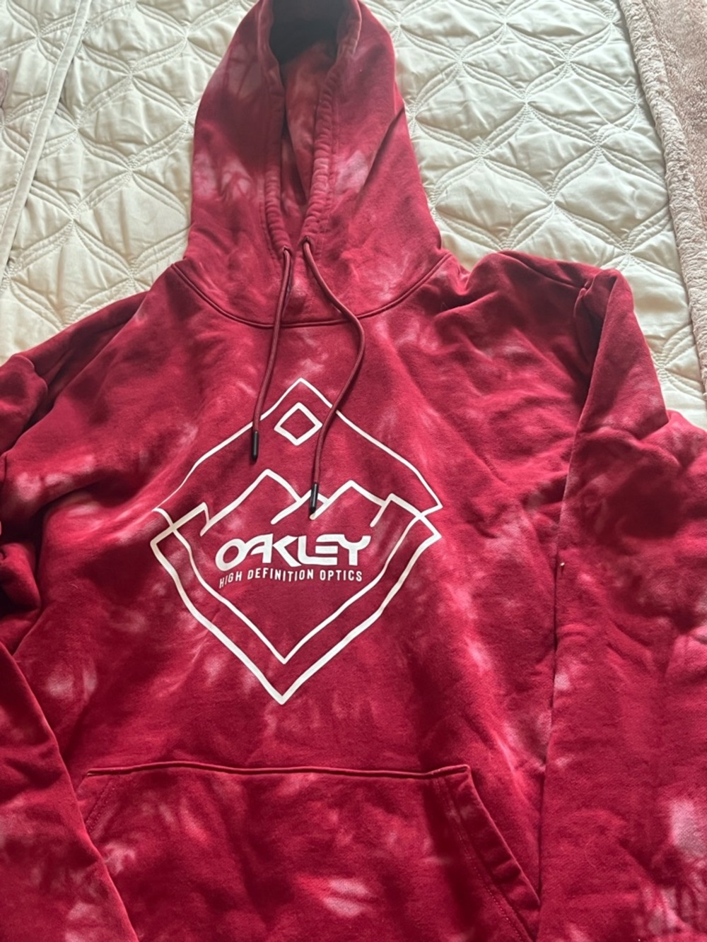 Oakley Burgundy Tie-Dye Pullover Hoodie with White Logo